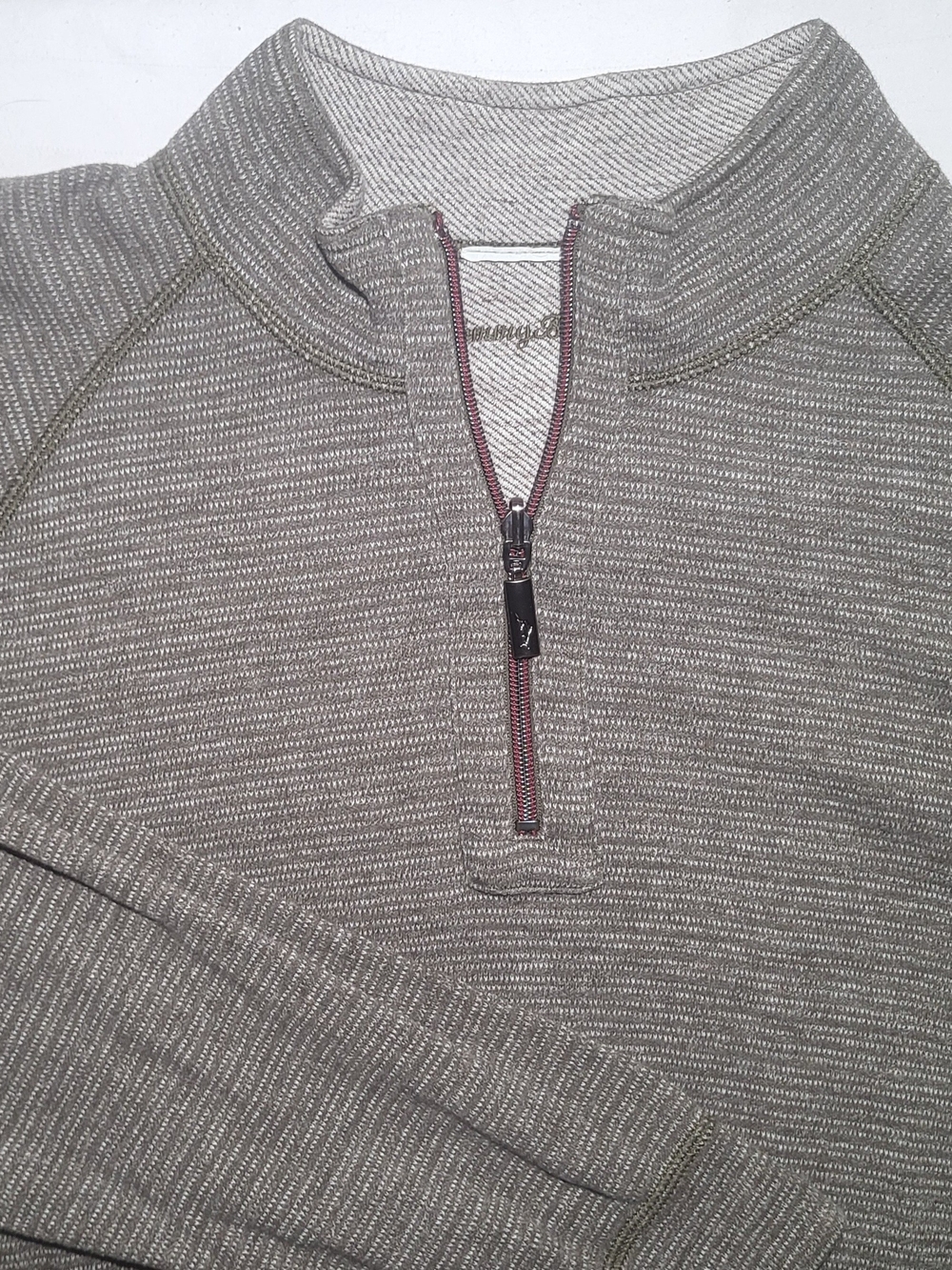 Tommy Bahama Taupe Zip-Neck Pullover Sweater